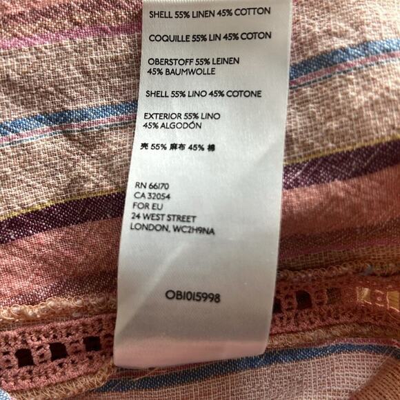Maeve Small | Linen Cotton Button Down | Striped Pink Peach Blue | Anthropologie - Picture 9 of 10